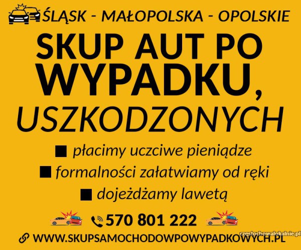 Odkup aut powypadkowych Dojeżdzamy lawetą Kraków/Katowice/Opole